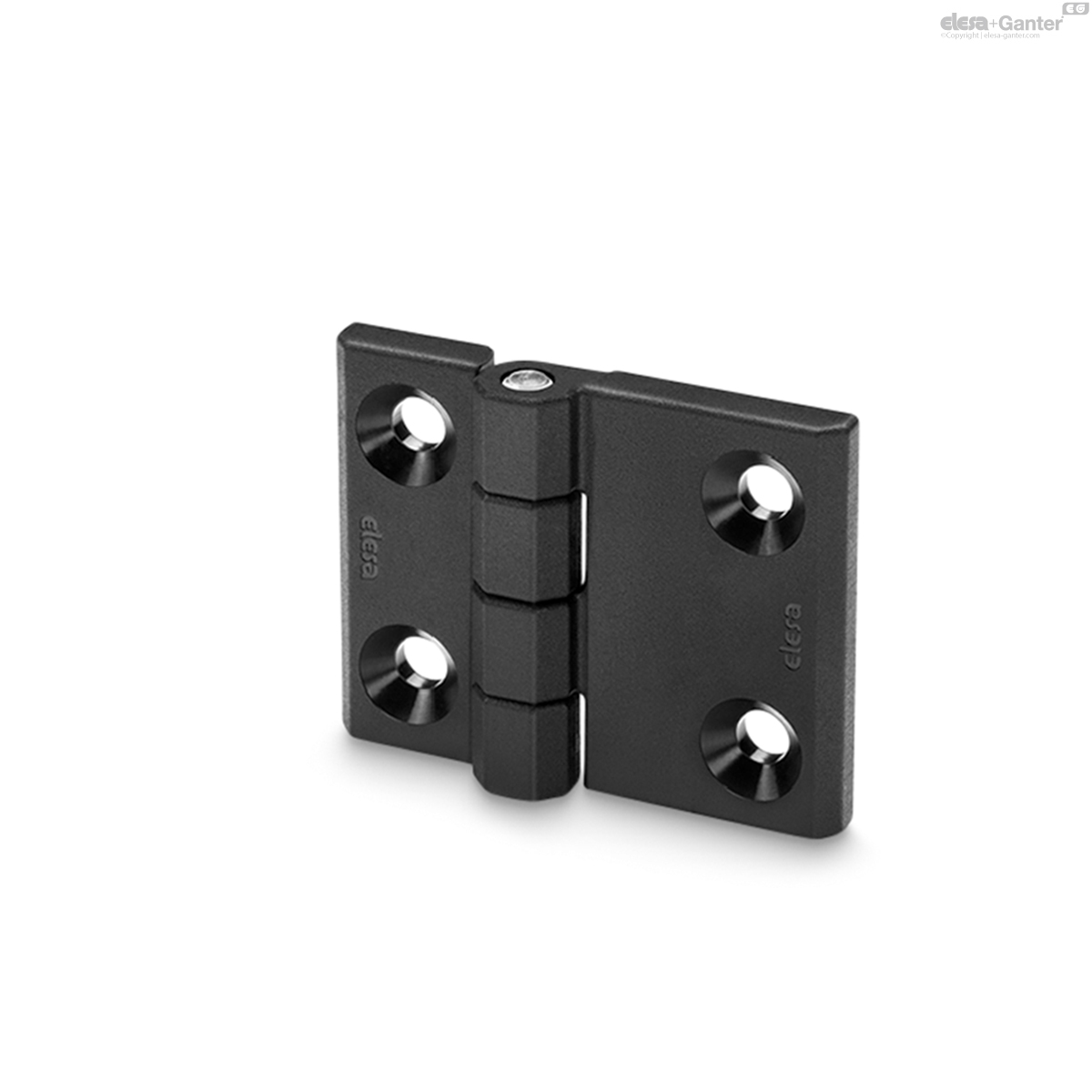 CFM-L-B Bisagras prolongadas horizontalmente Orificios pasantes con hueco para tornillos de avellanada plana, cuerpos de bisagras dimensiones distintas | Elesa+Ganter